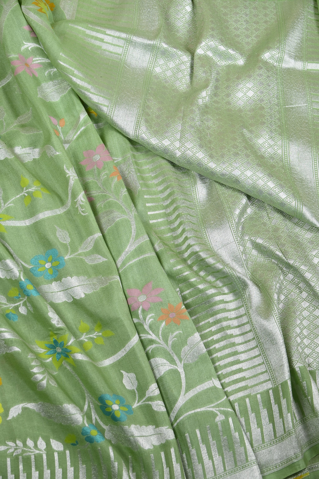 Baby Green Pure Banarasi Tussar Georgette Saree