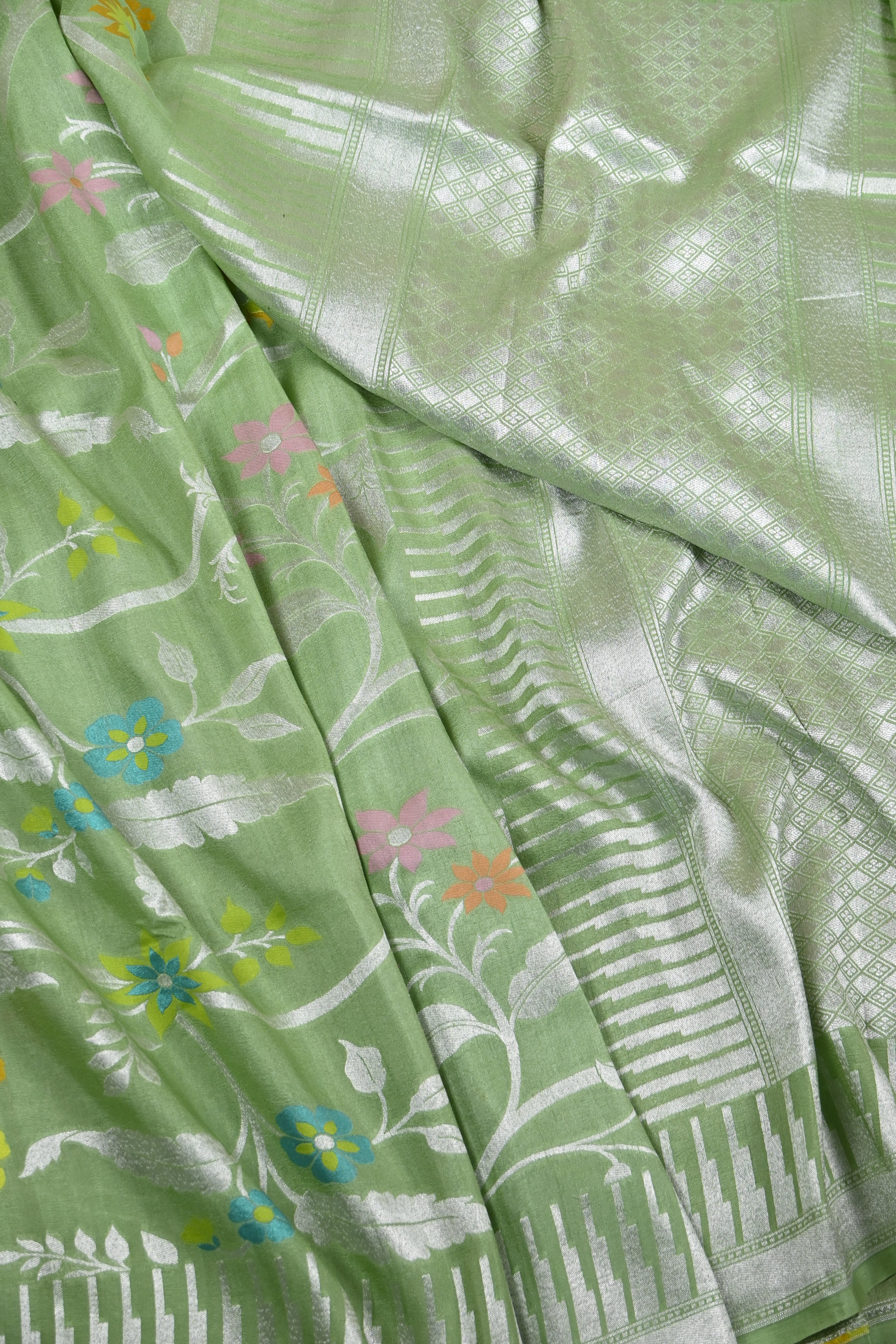 Baby Green Pure Banarasi Tussar Georgette Saree