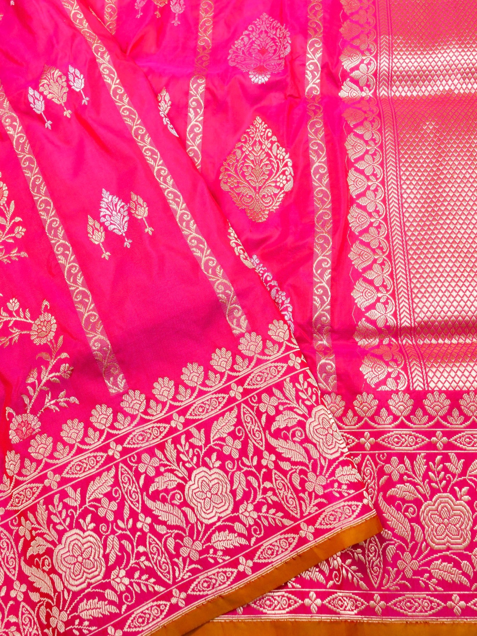 Handwoven Pink Banarasi Katan Silk Saree