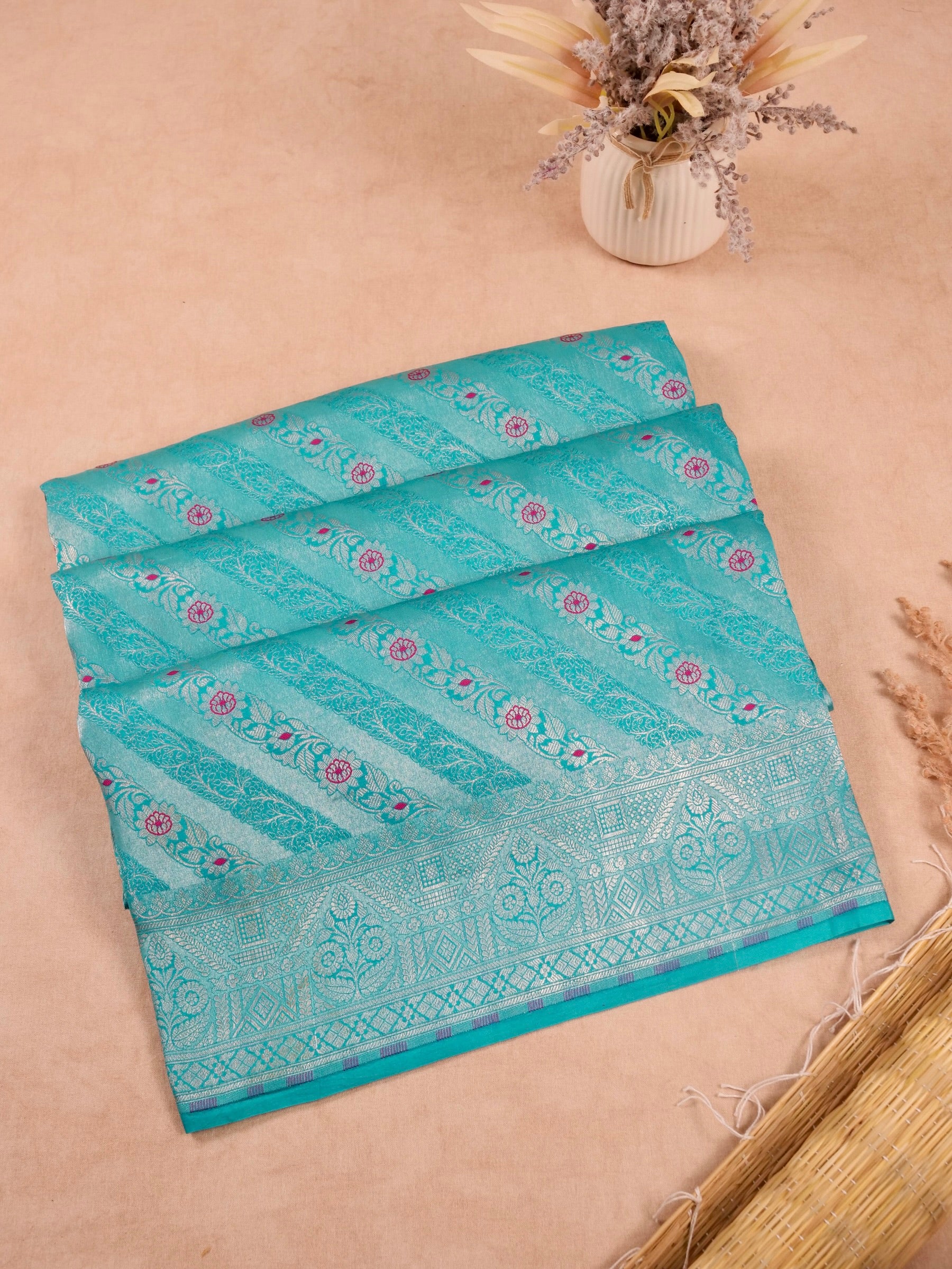 Handwoven Blue Banarasi Katan Soft Tissue Silk Saree