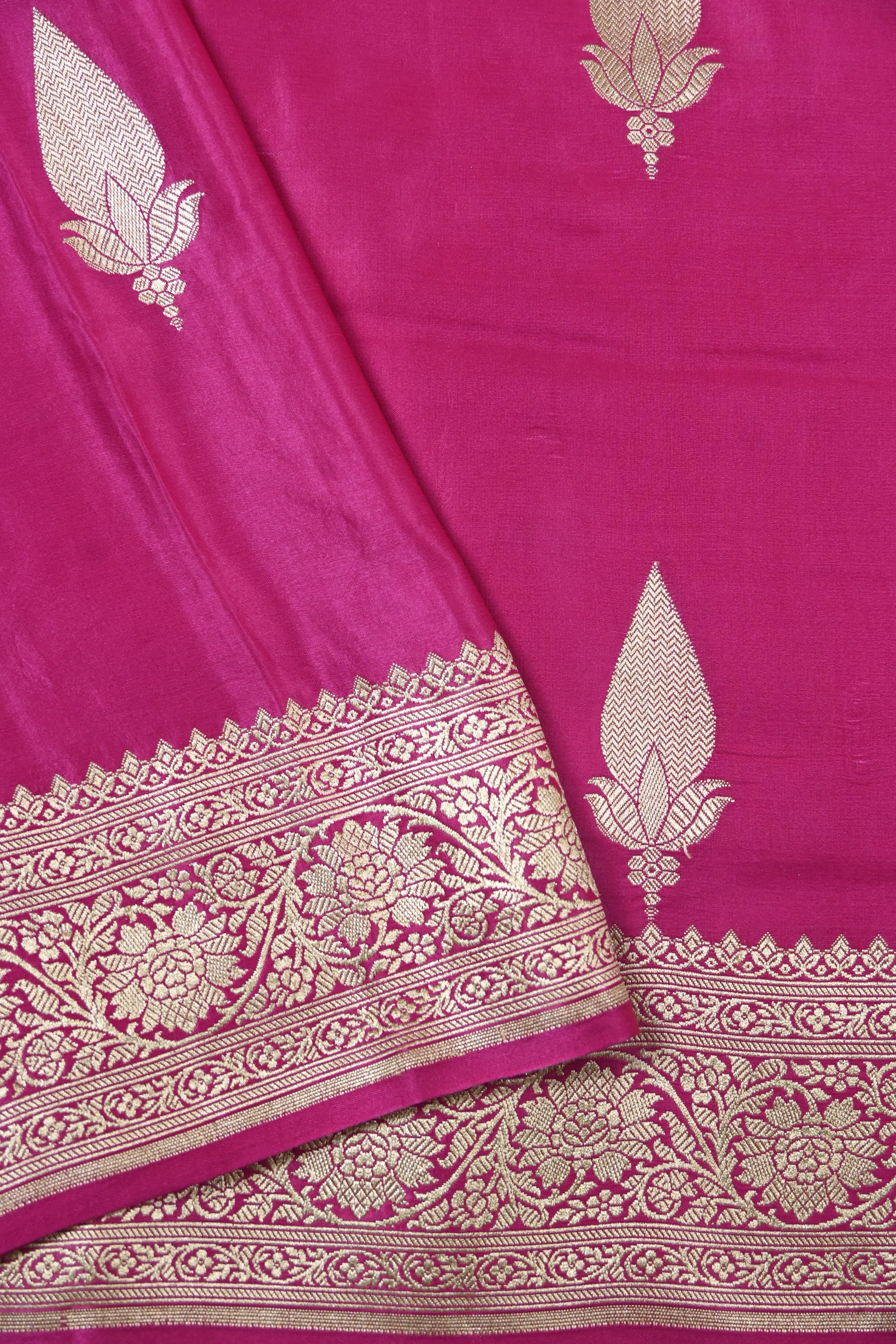 Hot Pink Pure Banarasi Satin Mashru Silk Saree