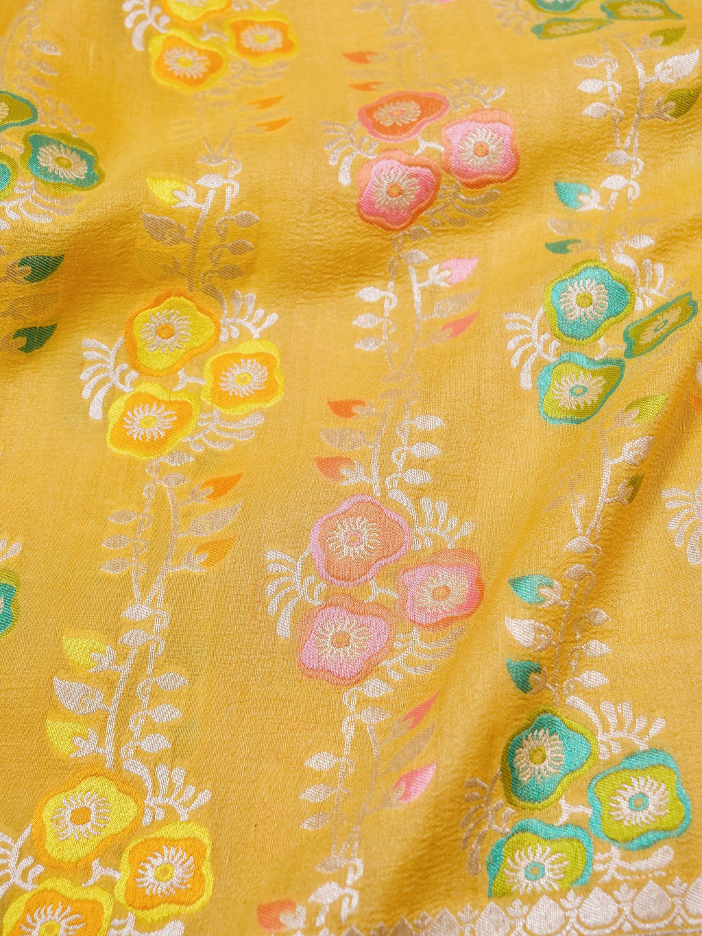 Handwoven Yellow Banarasi Tussar Silk Saree