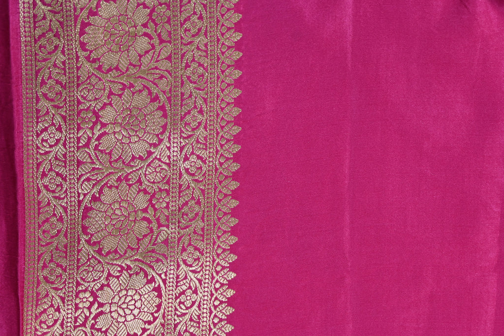 Hot Pink Pure Banarasi Satin Mashru Silk Saree