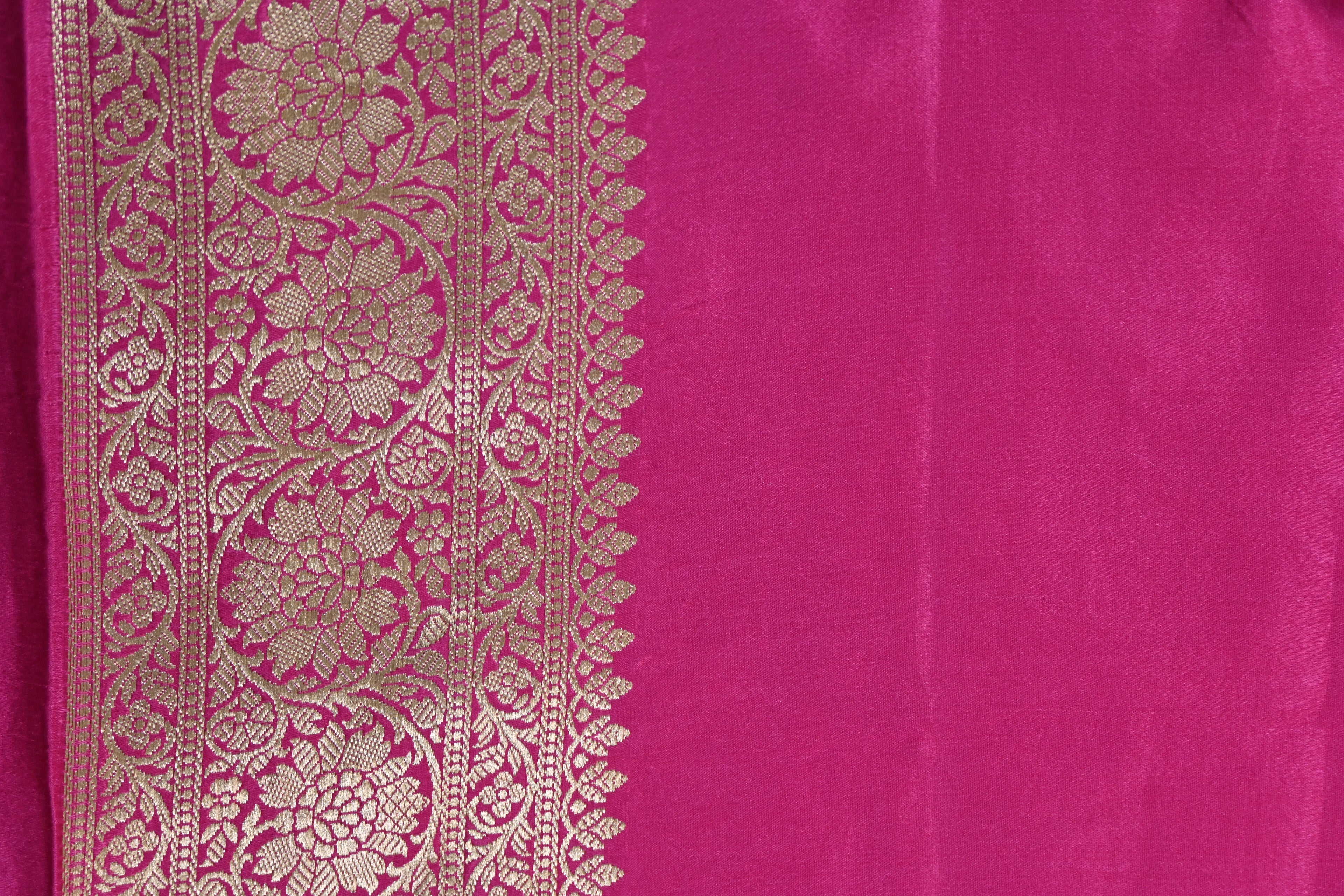 Hot Pink Pure Banarasi Satin Mashru Silk Saree