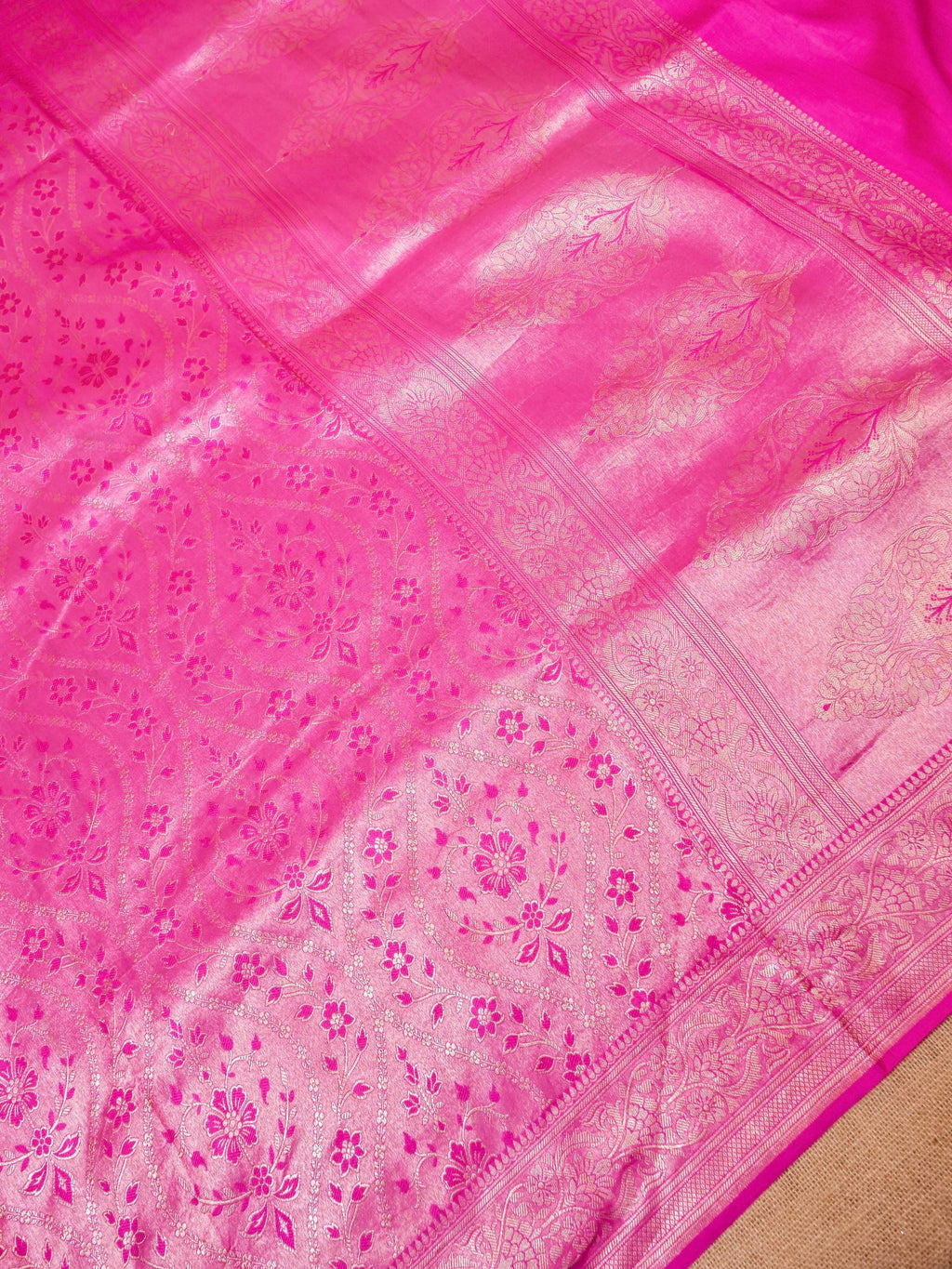 Handwoven Pink Banarasi Katan Soft Tissue Silk Saree