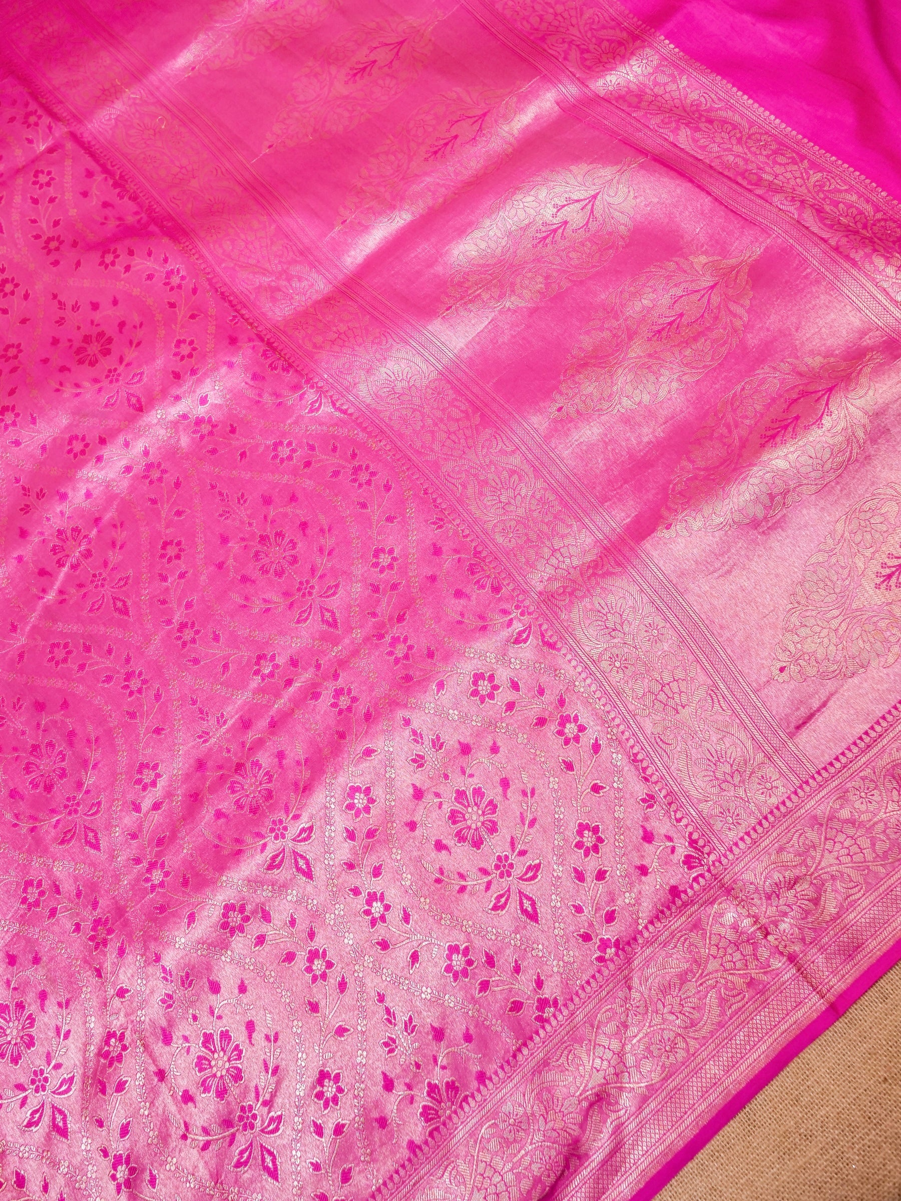 Handwoven Pink Banarasi Katan Soft Tissue Silk Saree