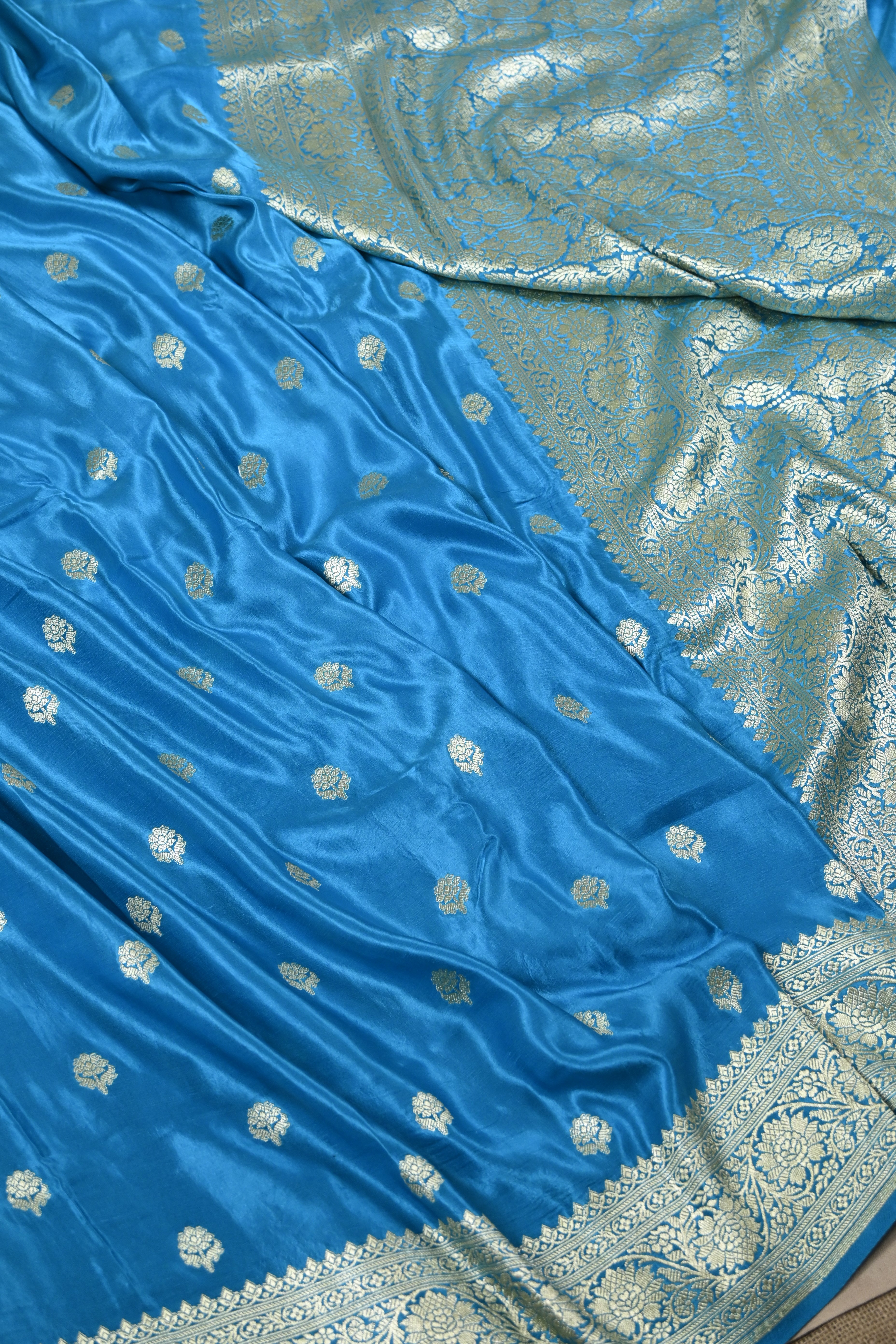Blue Pure Banarasi Satin Mashru Silk Saree