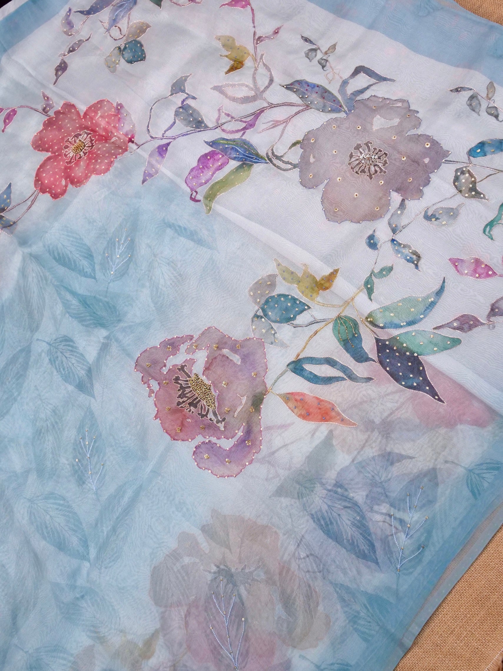 Handwoven Sky Blue Banarasi Organza Silk Saree