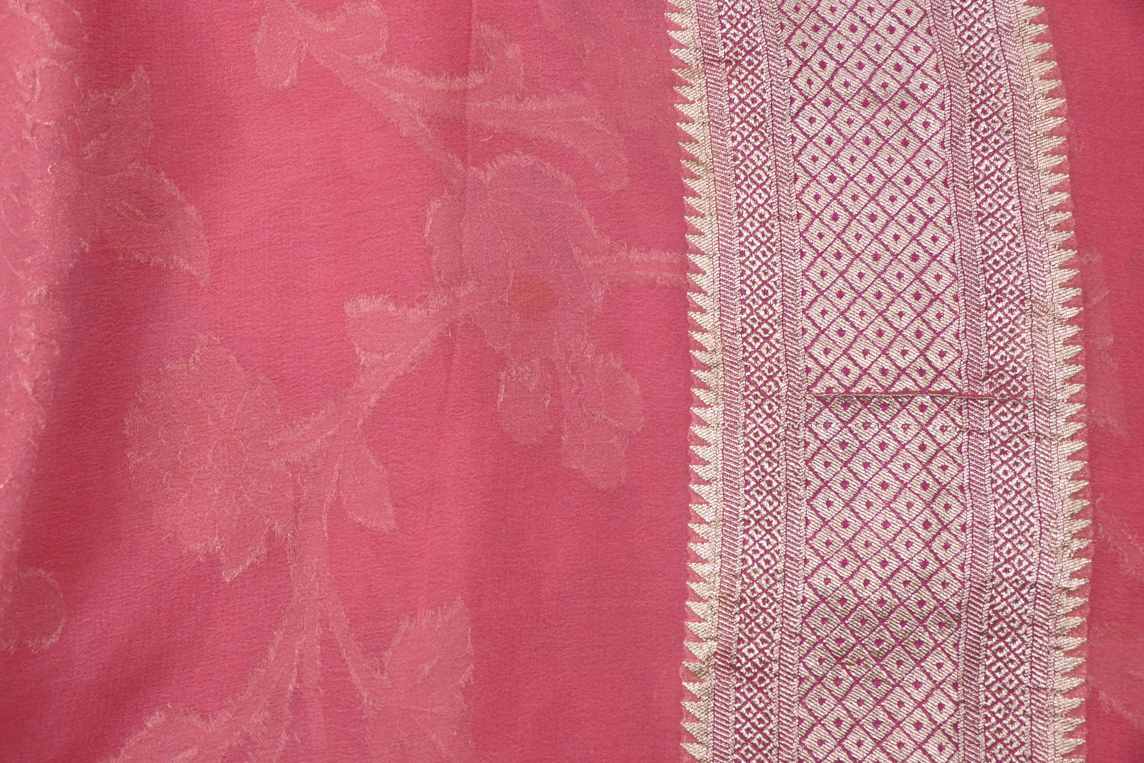 Pinkish Peach Pure Banarasi Khaddi Georgette Silk Saree