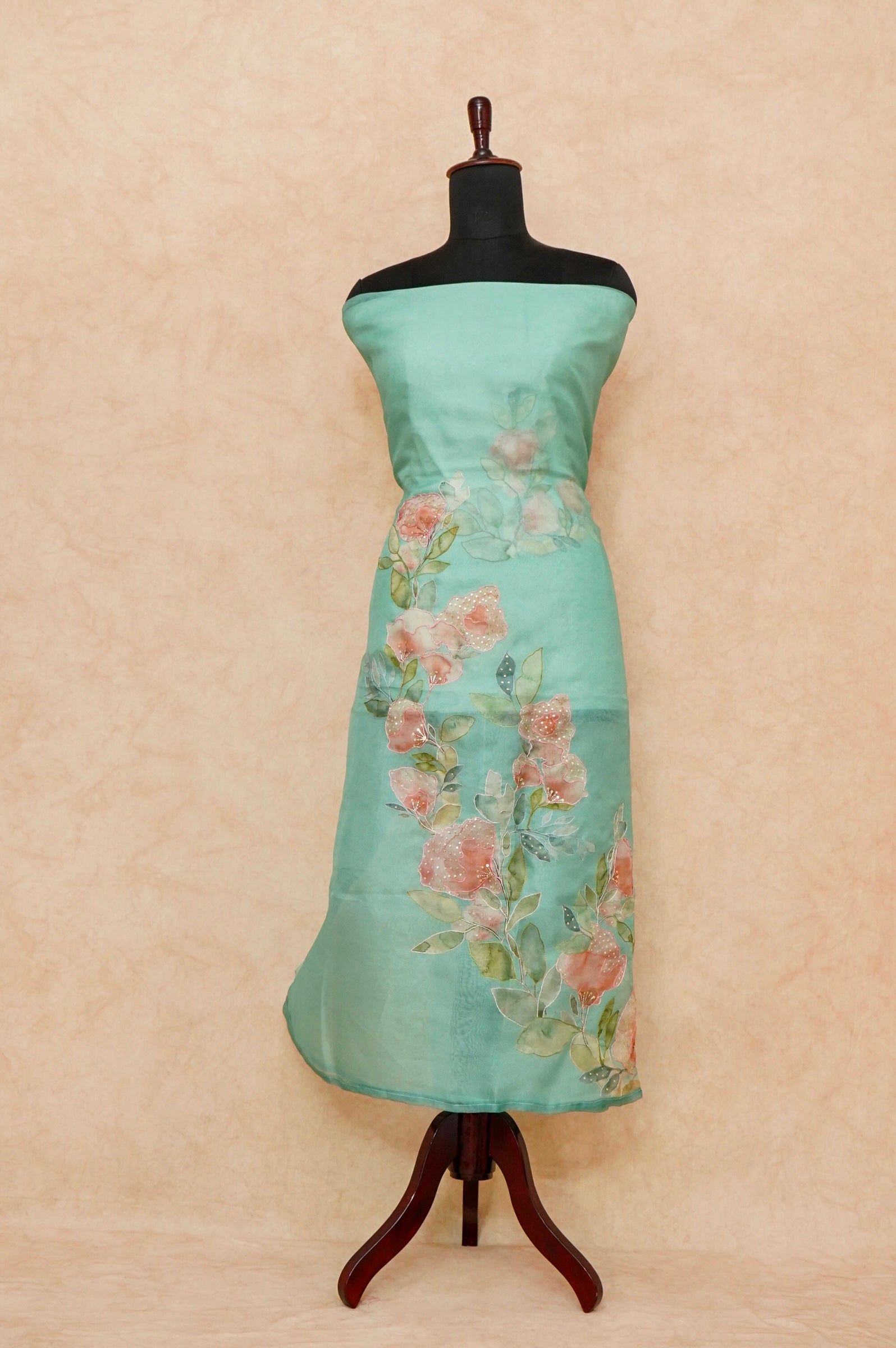 Handwoven Bluish Green Banarasi Tussar Silk Suit