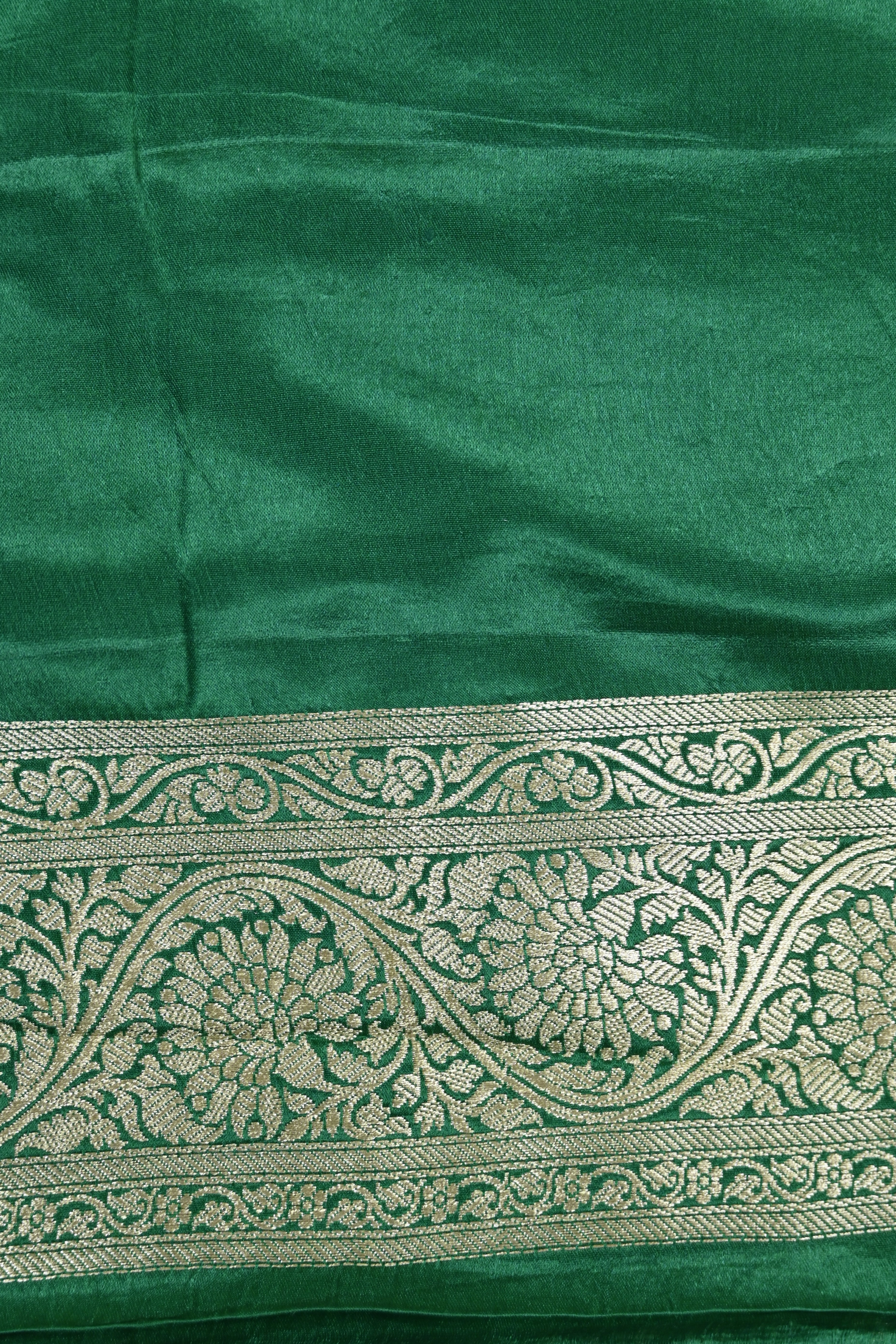 Bottle Green Pure Banarasi Satin Mashru Silk Saree