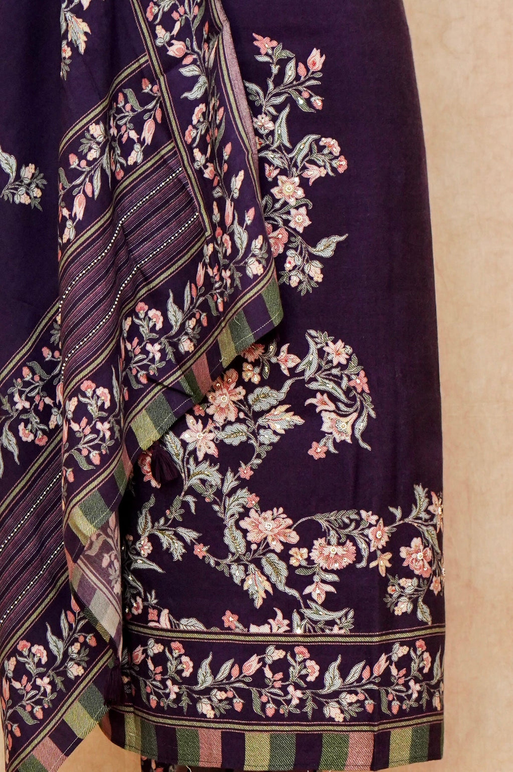 Handwoven Deep Purple Pashmina Silk Suit