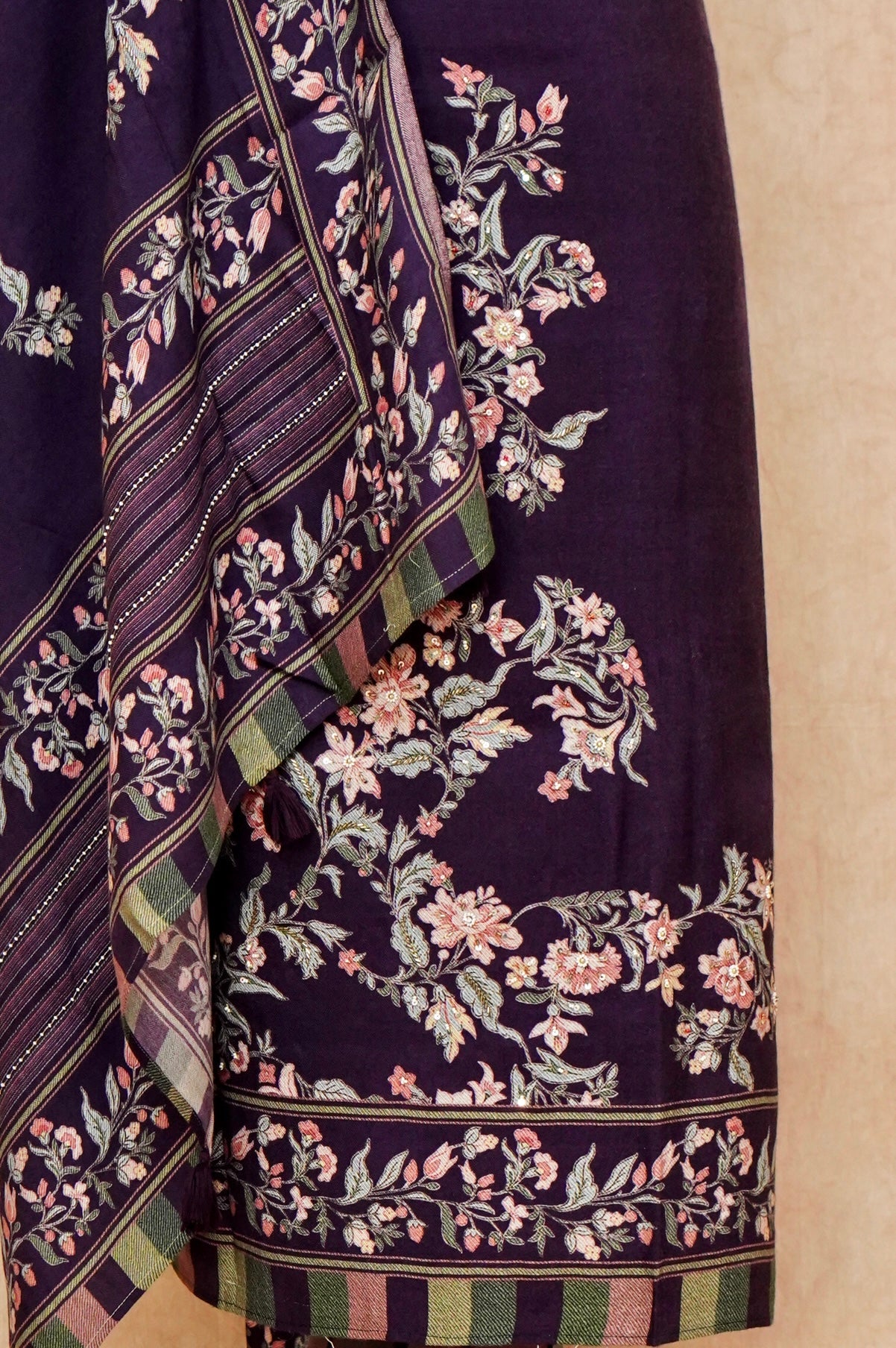 Handwoven Deep Purple Pashmina Silk Suit