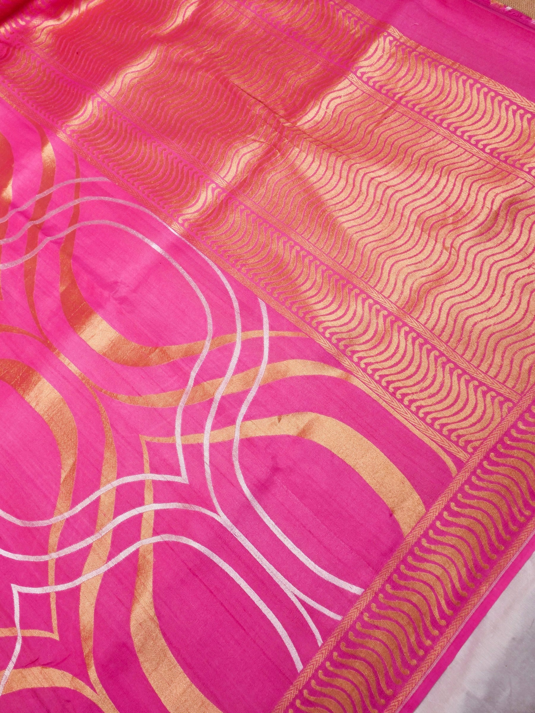 Handwoven Pink Banarasi Tussar Silk Saree