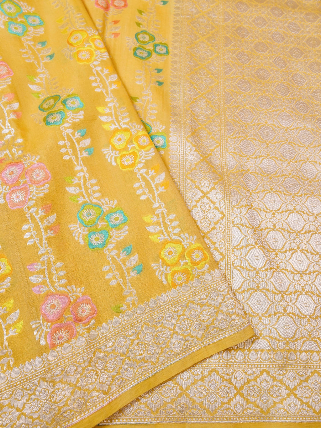 Handwoven Yellow Banarasi Tussar Silk Saree