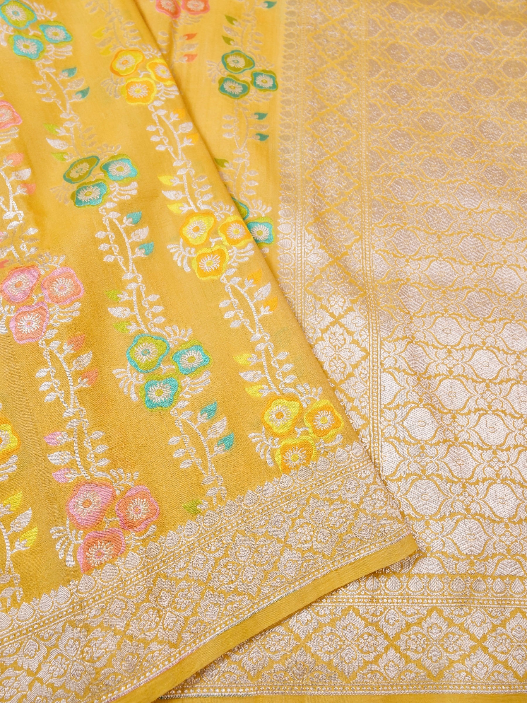 Handwoven Yellow Banarasi Tussar Silk Saree