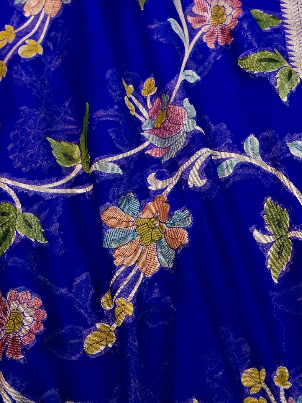 Handwoven Dark Blue Banarasi Khaddi Silk Saree