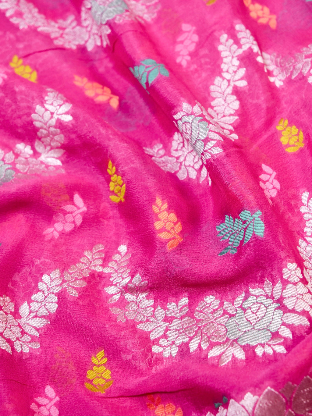 Handwoven Pink Banarasi Khaddi Silk Saree