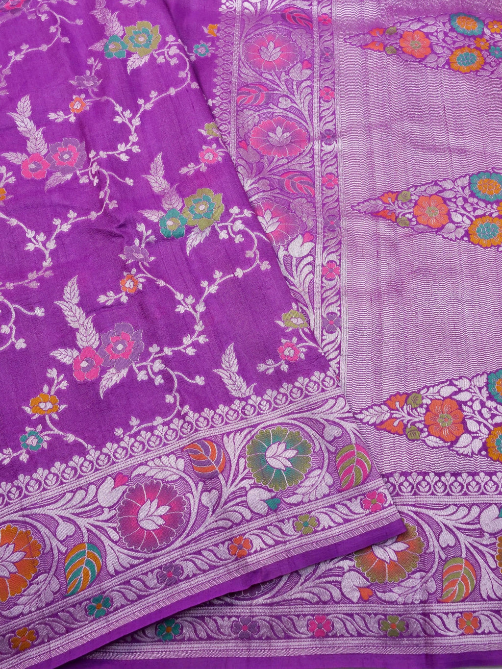 Handwoven Purple Banarasi Tussar Silk Saree