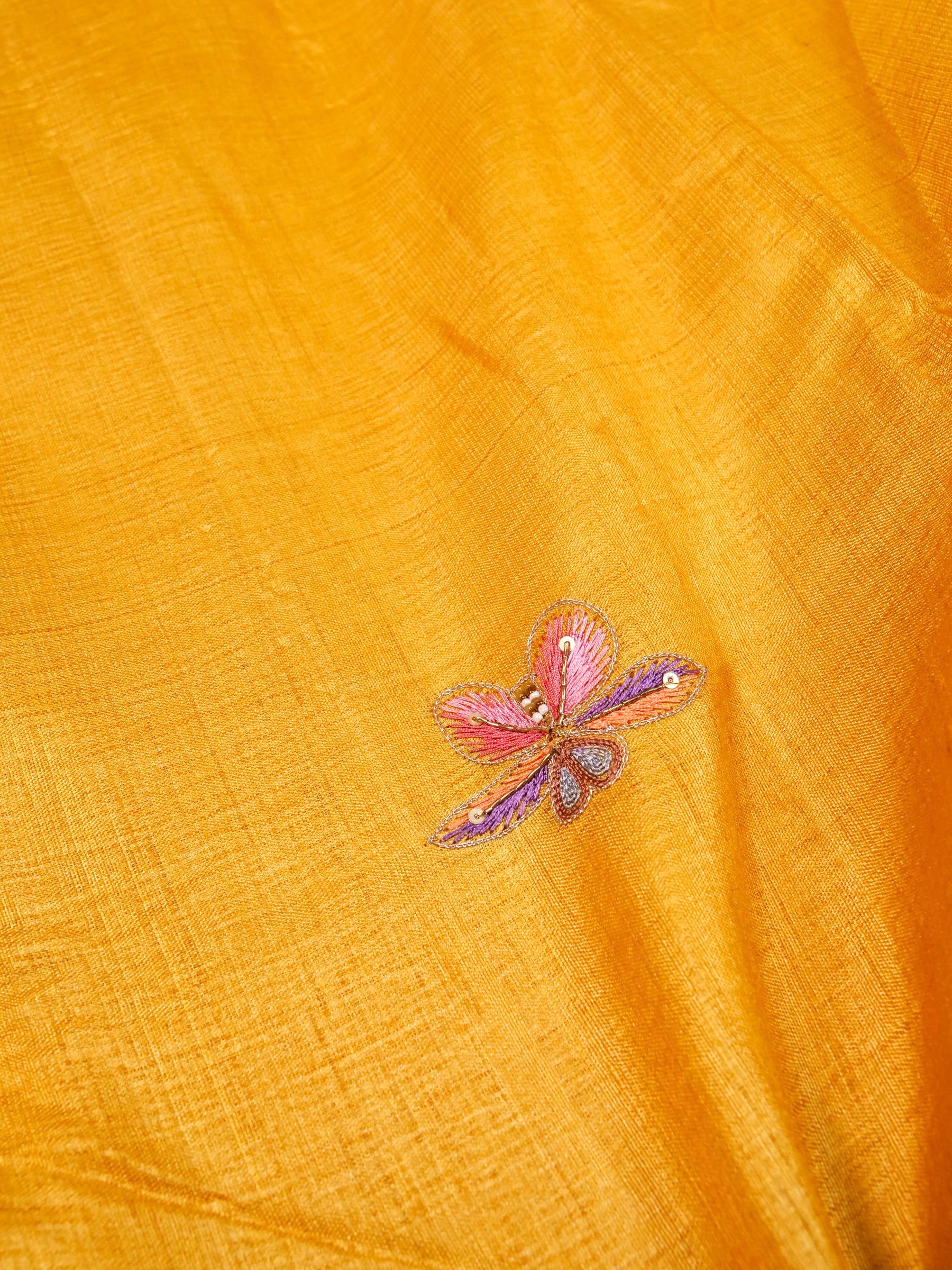 Handwoven Mustard Yellow Banarasi Tussar Silk Saree